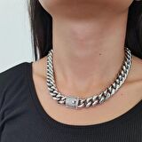 Chavin 46 cm. 14 mm. Taşlı Çelik Bayan Zincir Kolye ep08