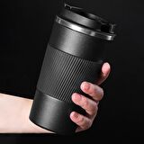 304 L Kilitli Çelik Mat Siyah 510 ml Kahve Termos Mug cin405sy