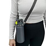 304 L Çelik Siyah 600 ml Askılı ve Pipetli Matara Suluk cin411sy