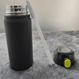 304 L Çelik Siyah 600 ml Askılı ve Pipetli Matara Suluk cin411sy