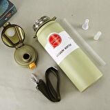 304 L Çelik Yeşil 800 ml Askılı ve Pipetli Matara Suluk cin411ys