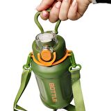 316 L Çelik Yeşil 680 ml Askılı ve Pipetli Matara Suluk cin468ys