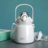 304 L Çelik Beyaz 650 ml Askılı ve Pipetli Matara Suluk cin469by