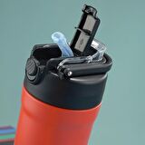 304 L Çelik Kırmızı 500 ml  Pipetli Spor Suluk Matara cin482kr