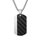 Chavin Karbon Fiber Siyah Dogtag Asker Künyesi Çelik Erkek Kolye eu50