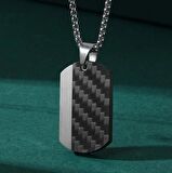 Chavin Karbon Fiber Siyah Dogtag Asker Künyesi Çelik Erkek Kolye eu50