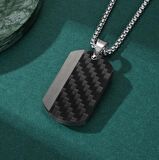 Chavin Karbon Fiber Siyah Dogtag Asker Künyesi Çelik Erkek Kolye eu50