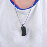 Chavin Karbon Fiber Siyah Dogtag Asker Künyesi Çelik Erkek Kolye eu50