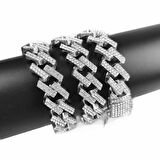 Chavin 15 mm. Gri Kalın 60 cm. Taşlı Alloy Erkek Zincir eu78by