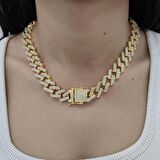 Chavin 15 mm. Gold Kalın 45 cm. Taşlı Alloy Kadın Zincir eu79sr
