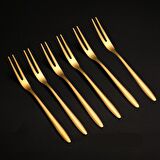 304 Çelik 6 Adet Gold 13 cm İki Dişli  Meyve Tatlı Ve Kek Çatalı cin567sr-6