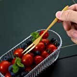 304 Çelik 6 Adet Gold 13 cm İki Dişli  Meyve Tatlı Ve Kek Çatalı cin567sr-6