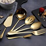 6 Parça Gold Sunum için Servis Kaşığı Kaşık Çatal Ispatula Reçel Seti cin613sr
