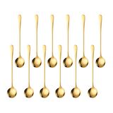Paslanmaz Çelik Gold 12 Adet 18 cm Uzun Tatlı Latte  Dondurma Kaşığı cin510sr-12