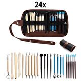 24 Parça Seramik Kil Çömlek Heykel Ahşap Modelleme Oyma Seti cin670