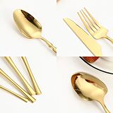 Paslanmaz Çelik 24 Parça 6 Kişilik Gold Yemek Kaşık Çatal Bıçak Set cin738sr