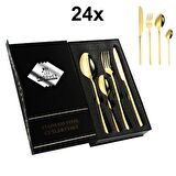 Çelik 24 Parça 6 Kişilik Gold Yemek Kaşık Çatal Bıçak Set cin739sr