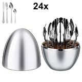 Çelik 24 Parça 6 Kişilik Yumurta Gri Yemek Kaşık Çatal Bıçak Set cin741by