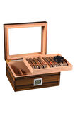 Falconetti Kahverengi iki Katlı Camlı Dijital Humidor Puro Kutusu rd05x