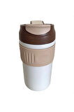 316 L Çelik Kahverengi 450 ml Pipetli Soğuk Sıcak Kahve El Termos Mug cin847khv