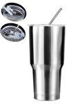 304 Çelik 900 ml Tek Kapak Çift Kullanım Pipetli Soğuk içecek El Termos Mug