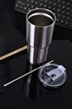 304 Çelik 900 ml Tek Kapak Çift Kullanım Pipetli Soğuk içecek El Termos Mug