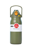 316 L Çelik Yeşil 800 ml Pipetli ve Kulplu Matara Suluk cin945