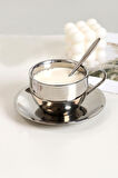 Çelik 4 Adet 3 Parça 180 ml Çift Cidar Espresso Kahve Fincan Set Sunum Bardağı 