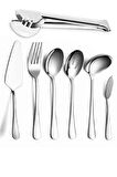 7 Parça Çelik Silver Sunum Servis Kaşığı Kaşık Çatal Bıçak Spatula Seti mt154