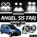 Citroen Nemo 2008-2022 Uyumlu Üniversal Mercekli Angel Sis Farı Metal Su Geçirmez 76 mm Beyaz Halkalı Gündüz Farı Angel Eyes 2 Adet