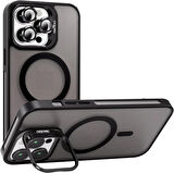 İPHONE 12 PRO MAX UYUMLU MAT LENSLİ STANDLI MAGSAFE KILIF SİYAH