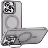 İPHONE 12 UYUMLU MAT LENSLİ STANDLI MAGSAFE KILIF GRİ