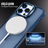 İPHONE 13 UYUMLU MAT LENSLİ STANDLI MAGSAFE KILIF LACİVERT