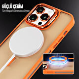 İPHONE 12 UYUMLU MAT LENSLİ STANDLI MAGSAFE KILIF TURUNCU