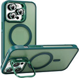 İPHONE 12 UYUMLU MAT LENSLİ STANDLI MAGSAFE KILIF YEŞİL