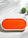 Turuncu&beyaz Oval Tabak Dekoratif Hediyelik Takı Tabağı Ve Mum Tabağı (23CM)