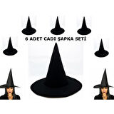 Kapamarka Siyah Cadı Şapkası Keçe Yetişkin Boy 6 Adet