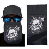 Kapamarka Siyah Beyaz Kafatası Baskılı Buff Bandana 25x48 cm