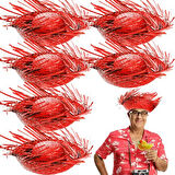 Tropikal Parti Kırmızı Hasır Hawaii Şapkası 