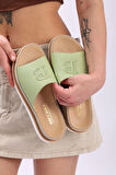 Kadın Hakiki Deri Su Yeşili Renk Eva Taban Ortopedik Günlük Terlik