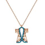 Turkuaz Taşlı Gold Renk Kaftan Tasarım 925 Ayar Gümüş Kadın Kolye