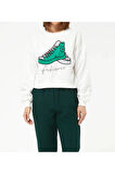Kadın Ayakkabı Baskılı Kısa Sweatshirt