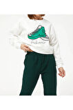 Kadın Ayakkabı Baskılı Kısa Sweatshirt