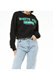 Kadın White Fox Baskılı Kısa Sweatshirt