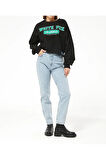 Kadın White Fox Baskılı Kısa Sweatshirt