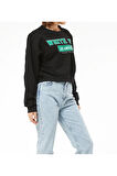 Kadın White Fox Baskılı Kısa Sweatshirt