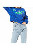 Kadın White Fox Baskılı Kısa Sweatshirt