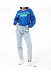 Kadın White Fox Baskılı Kısa Sweatshirt