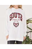 Kadın Sıfır Yaka Baskılı Oversize Sweatshirt