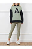 Kadın Baskılı Kapüşonlu Oversize Üç İplik Sweatshirt